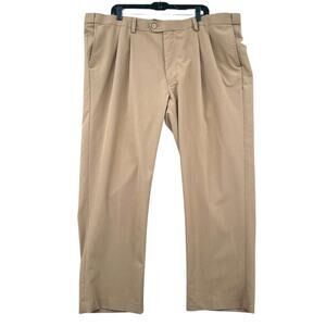 GS Perfect Fit Khaki Pleated Front Belt Loops Dress Trousers Mens Size 46 28